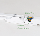 <p>Battery compartment and USB-C port for data transfer.</p>