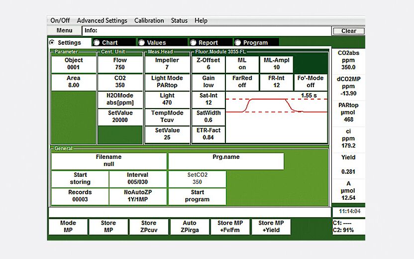 Settings window for easy determination of measuring conditions