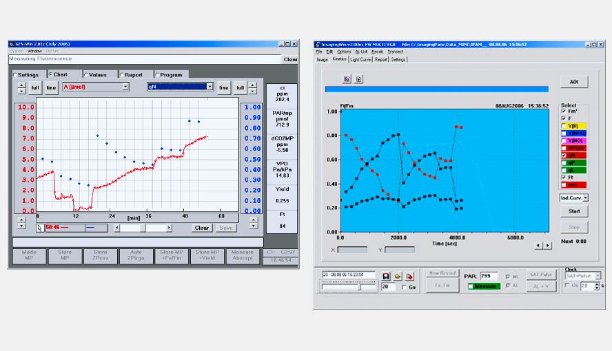 Software GFS-Win and ImagingWin running in synchrony exchanging data. Image names are stored in the gas exchange file.